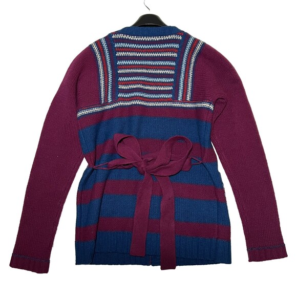 Marc Jacobs Womens Lambswool Striped Belted Cardigan Sweater Size L - Picture 2 of 8